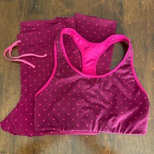 Old Navy Active Women’s Polka Dot Sports Bra and Leggings Set L/XL Maroon Pink